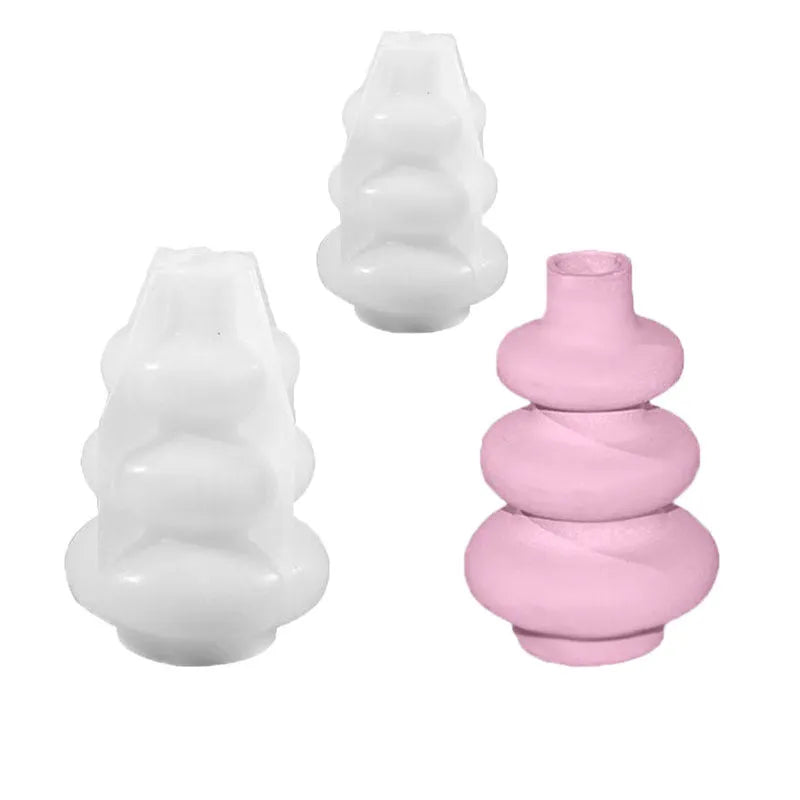 Three layer circle vase silicone mould in irregular modern shape for resin and candle crafts
