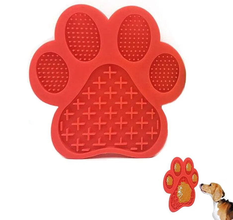 Blue bone-shaped silicone dog licking mat with suction cups on the back.