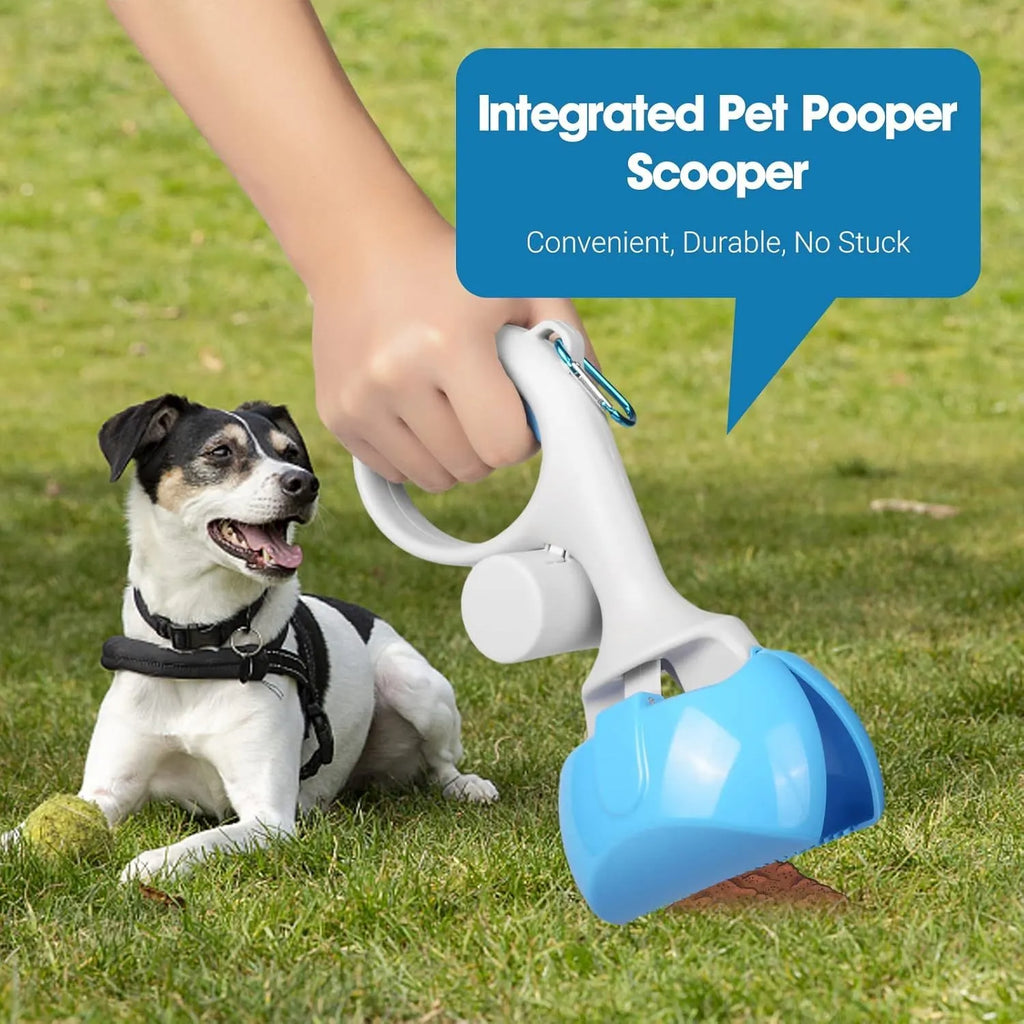 ABS plastic pet pooper scooper with integrated trash bag holder and hanging hook