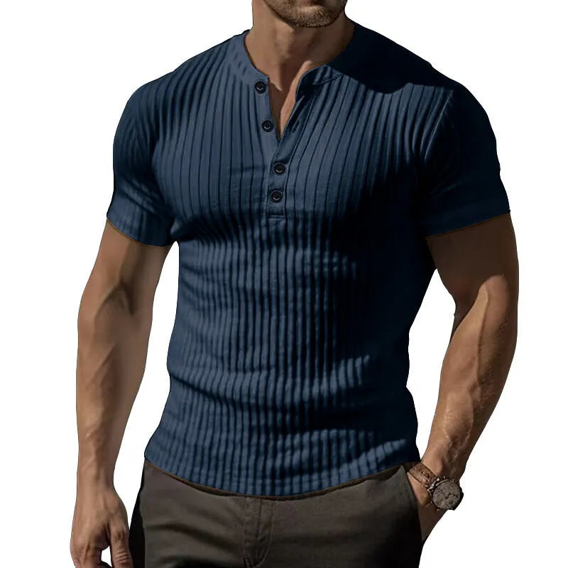 Men's slim-fit short-sleeved sports T-shirt in solid colours on a white background.