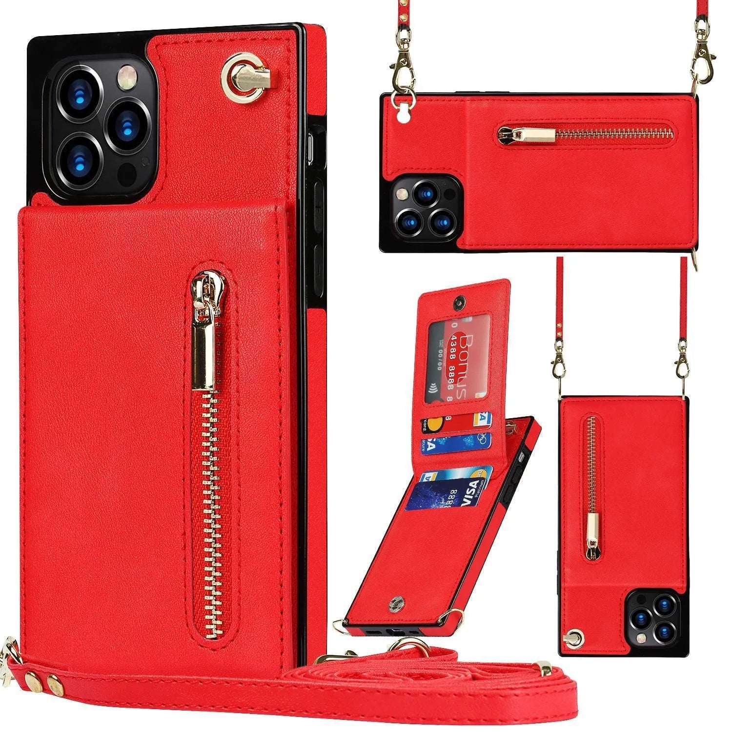 Black genuine leather and TPU protective case for a mobile phone on a table