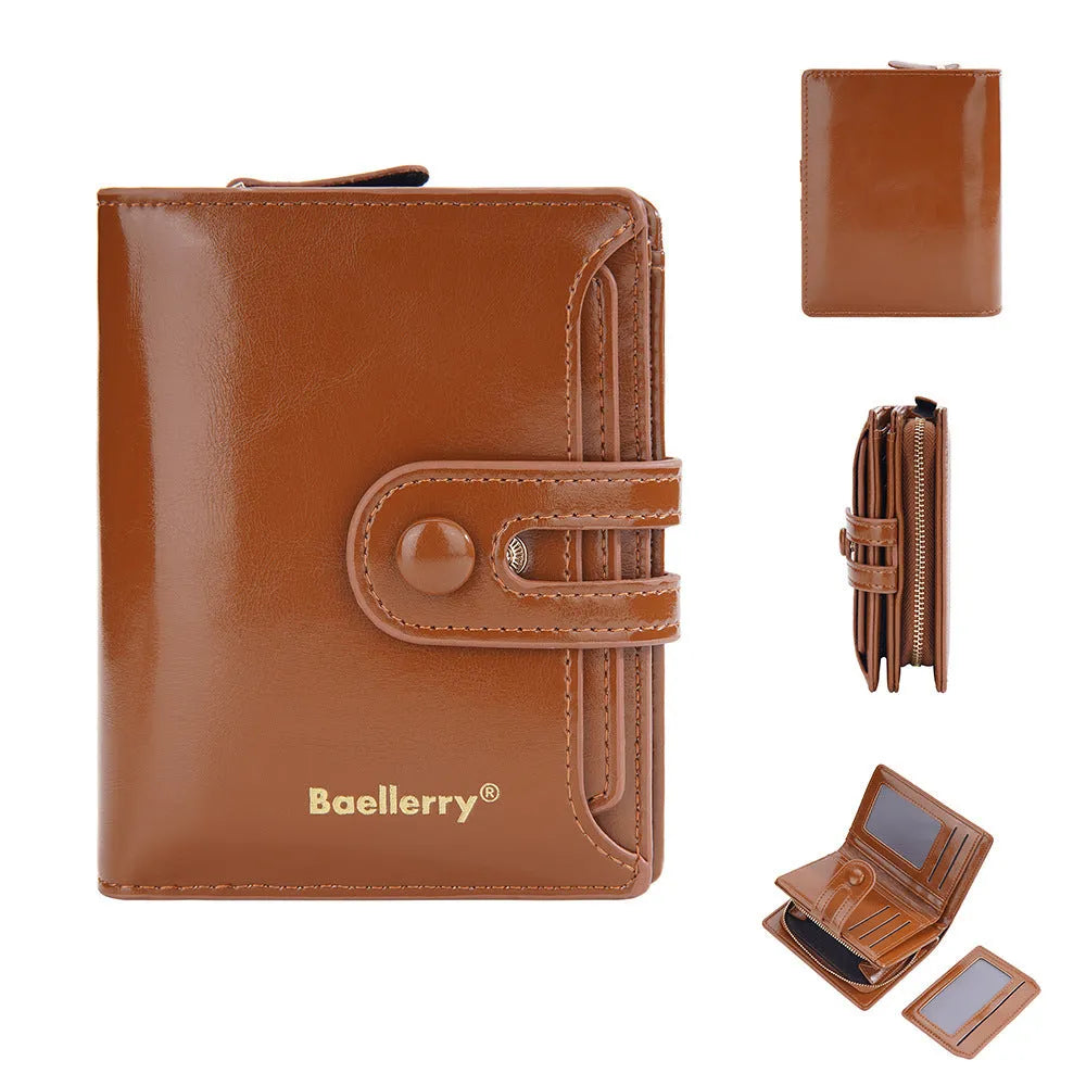 Soft PU leather card holder wallet for women shown in multiple colours with card slots.