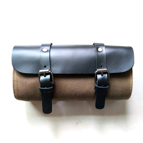 Camel Knight retro cotton messenger bag in army green showing size and internal pockets.