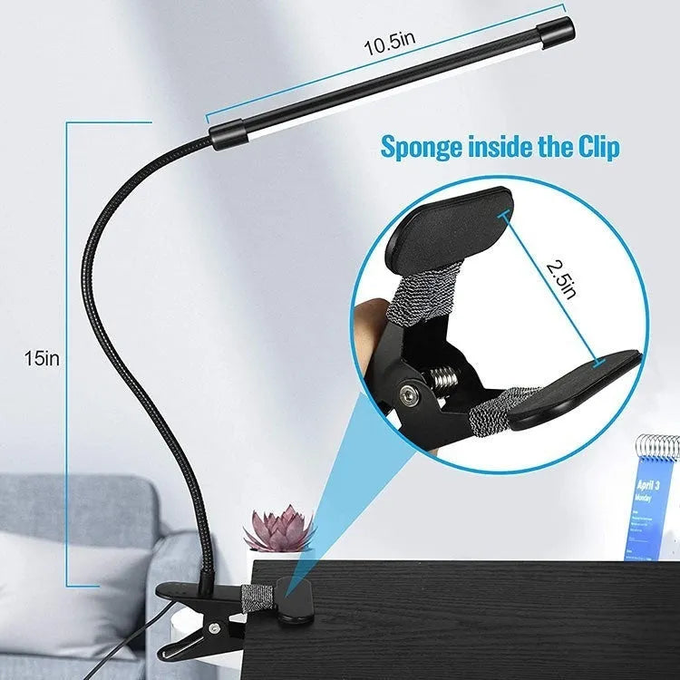 Black and white USB LED desk lamp with 26cm length for student dormitory study lighting