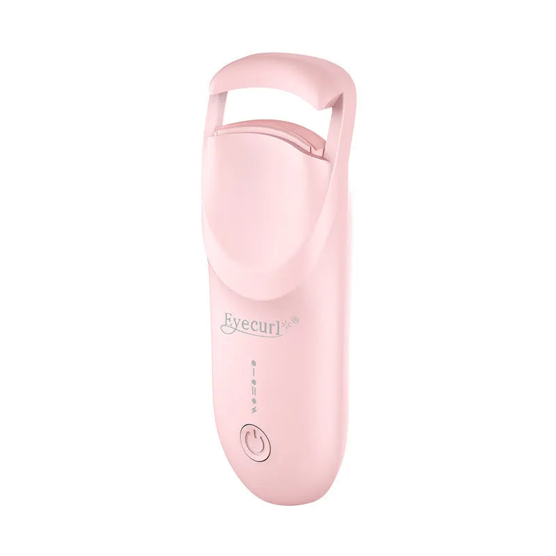 USB rechargeable electric eyelash curler in cream white, maca pink, or vanilla apricot colour with ceramic heating plate.