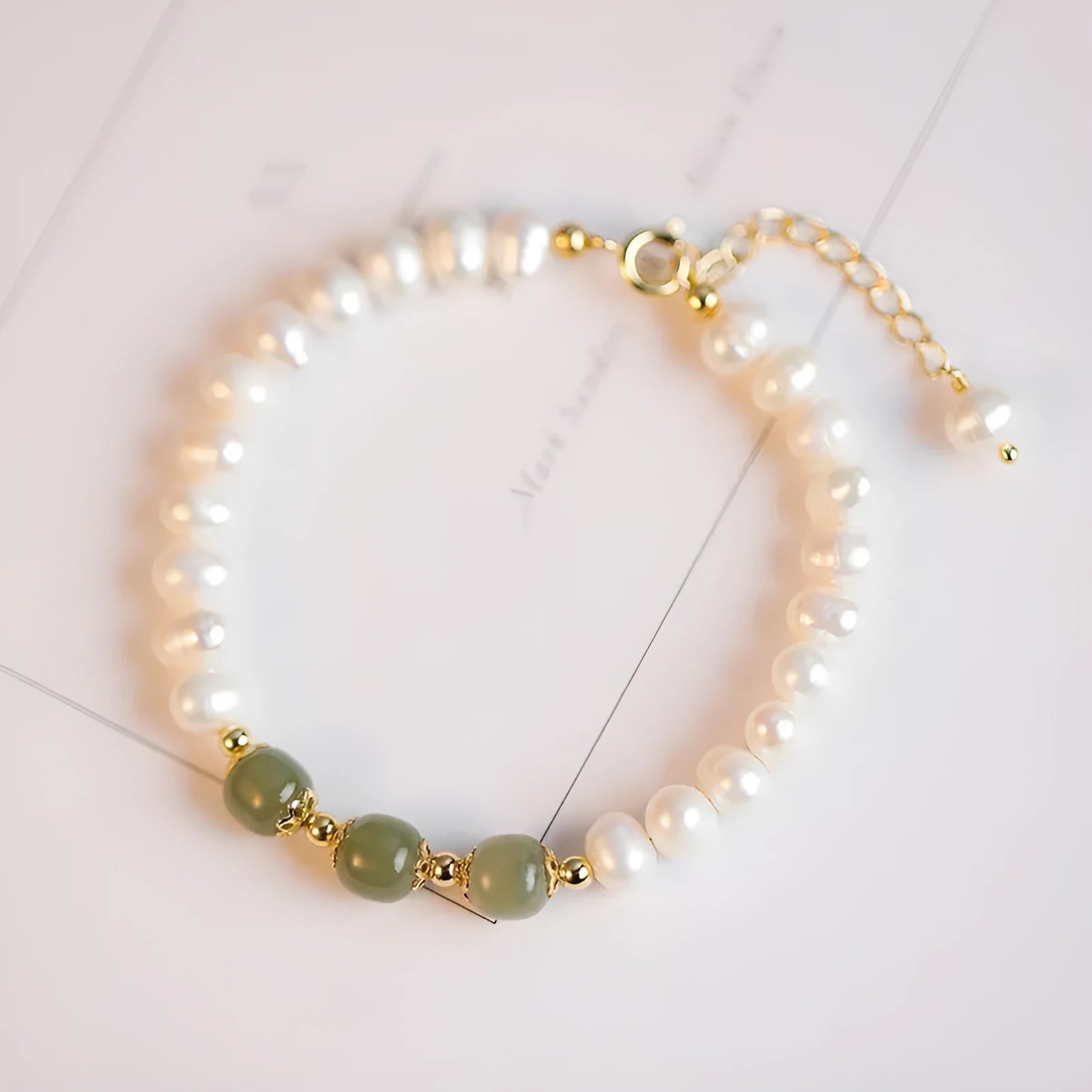 Korean-style freshwater pearl bracelet with diamond-shaped pearls in Hetian jade electroplated colours