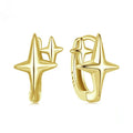 Sterling silver minimalist star design clip-on earrings with XINGX detail and oxidation finish.