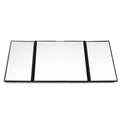 Silver folding car grooming mirror showing open and closed positions with ABS frame