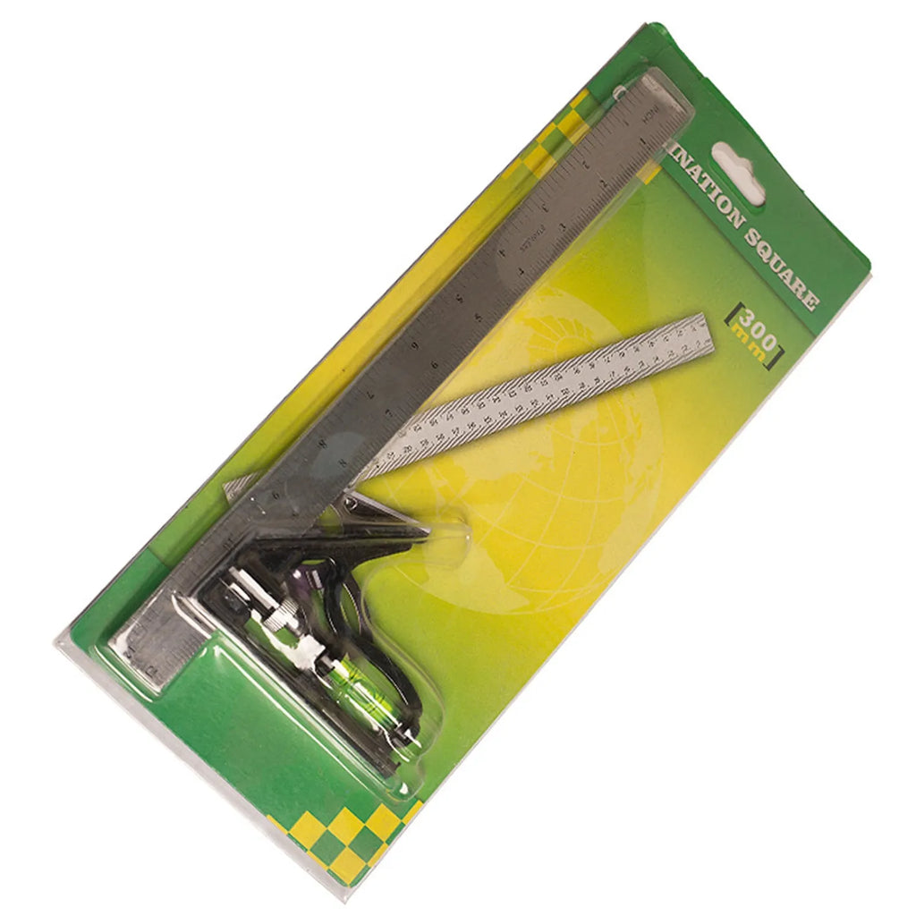 Red 7-inch metal combination angle ruler with metric scales on both sides for civil surveying