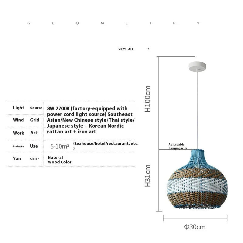 Vine woven pendant ceiling lamp in natural colour with woven texture