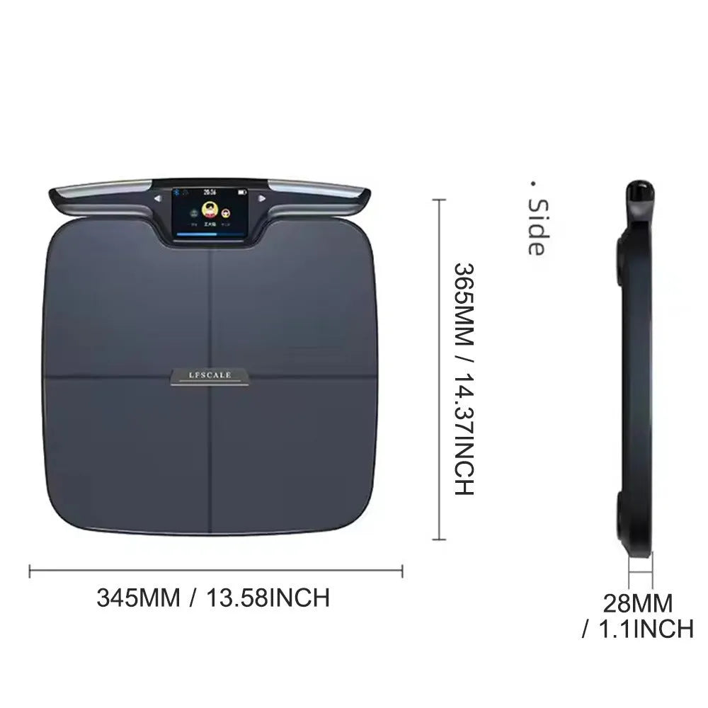 Black eight-electrode body fat intelligent electronic bathroom scale on floor