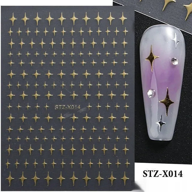 Plastic sheet with 50 black and silver striped cartoon nail art stickers