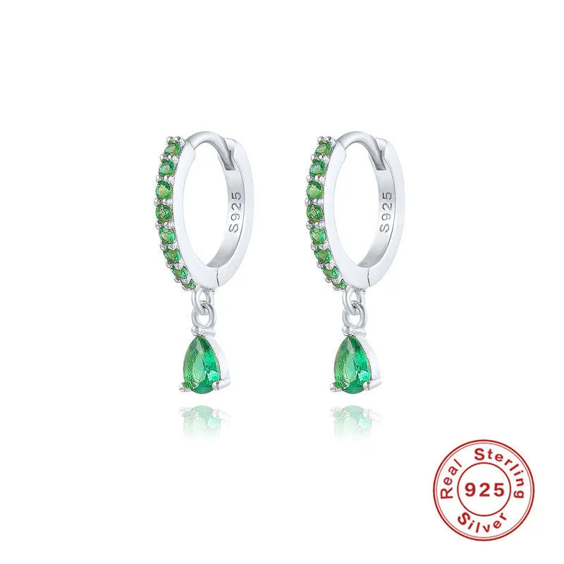 S925 sterling silver water drop earrings with diamond accents in gold or silver plating