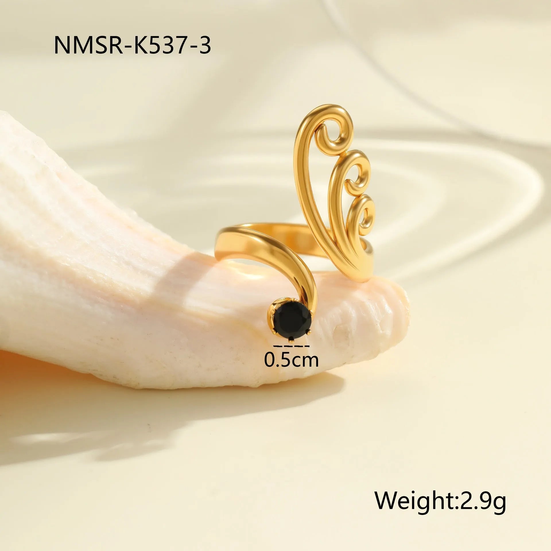 Geometric open mouth women's ring with zircon inlay made from silver-toned electroplated stainless steel.