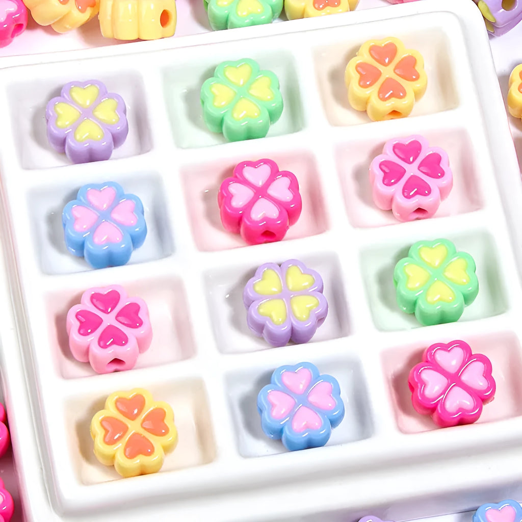 15mm acrylic four-leaf clover craft beads with frosted finish in multiple colours