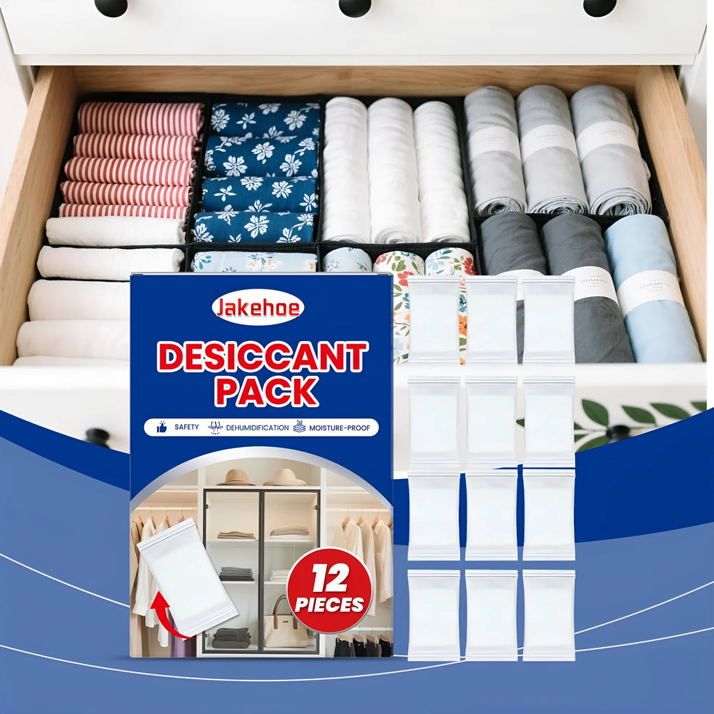 Pack of twelve anti-odour household desiccants for wardrobe and cupboard moisture control
