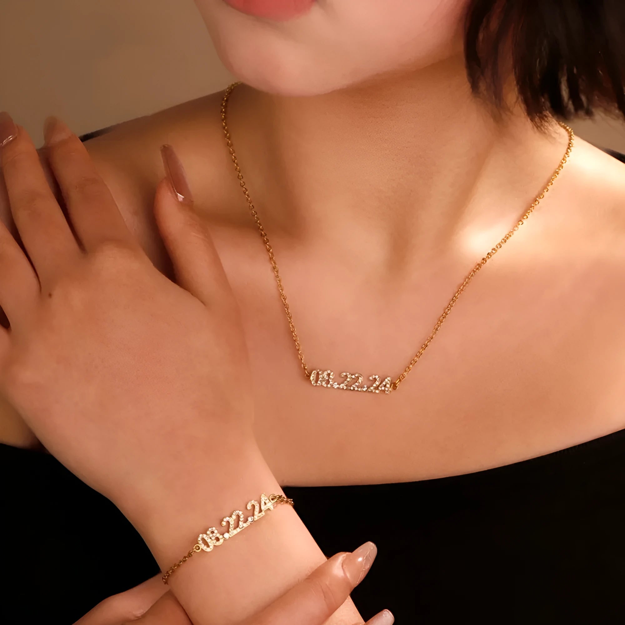 Stainless steel digital bracelet with diamond-set numbers on display, shown in a gold tone finish.