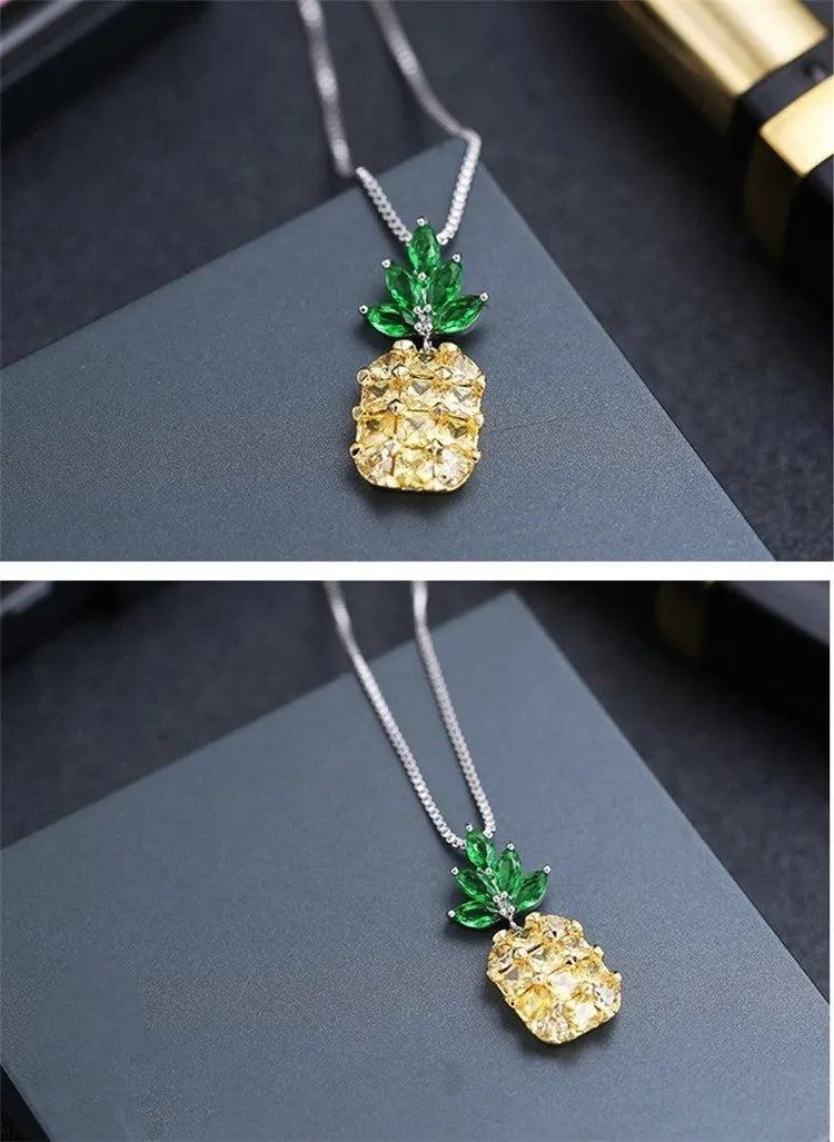 Korean geometric pineapple necklace with silver plating and diamond detailing pendant