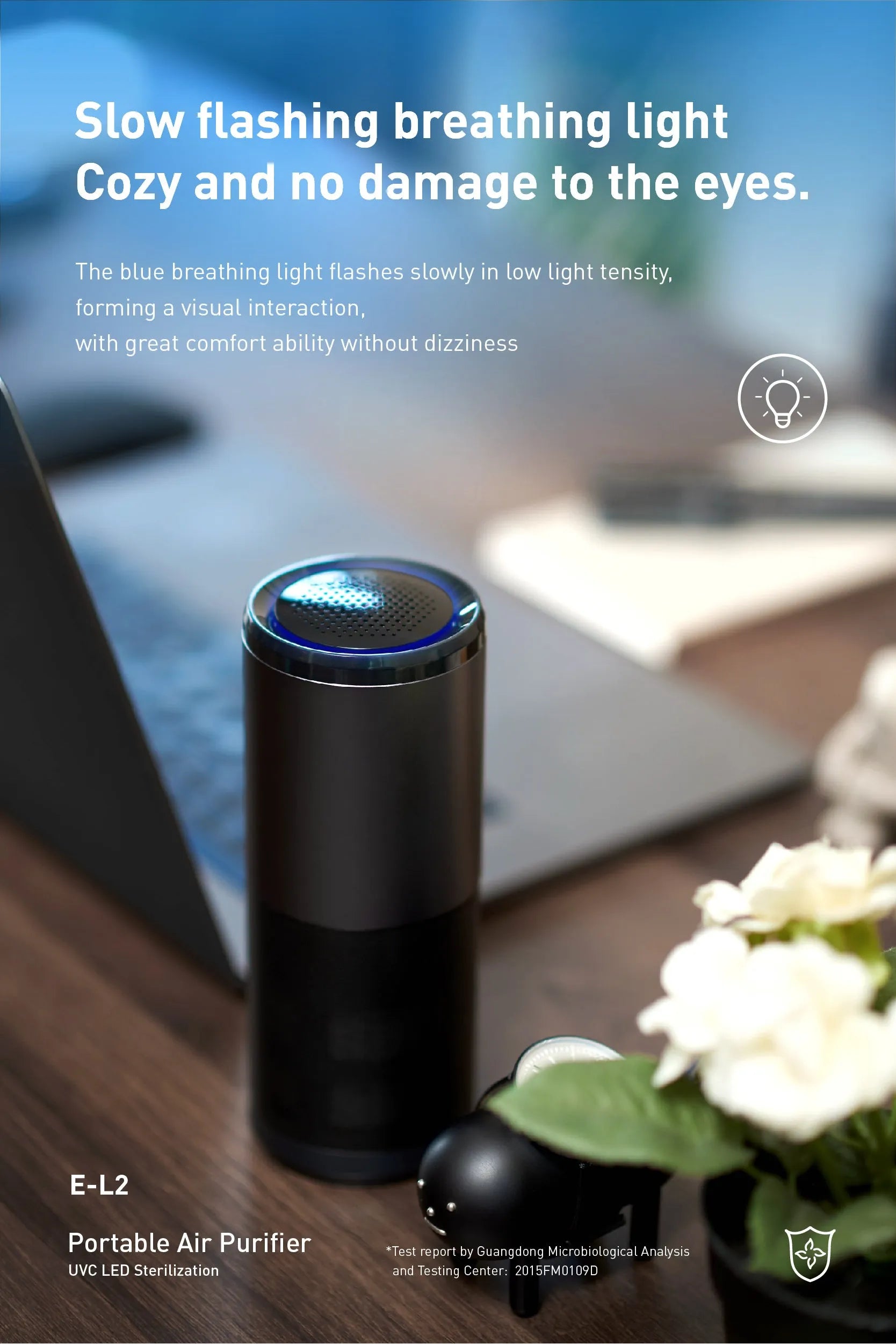 Black portable mini car air purifier with USB charging port on a metal body.