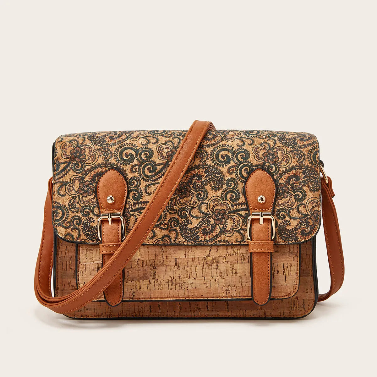 Women's printed PU crossbody bag showing large capacity design with single shoulder strap