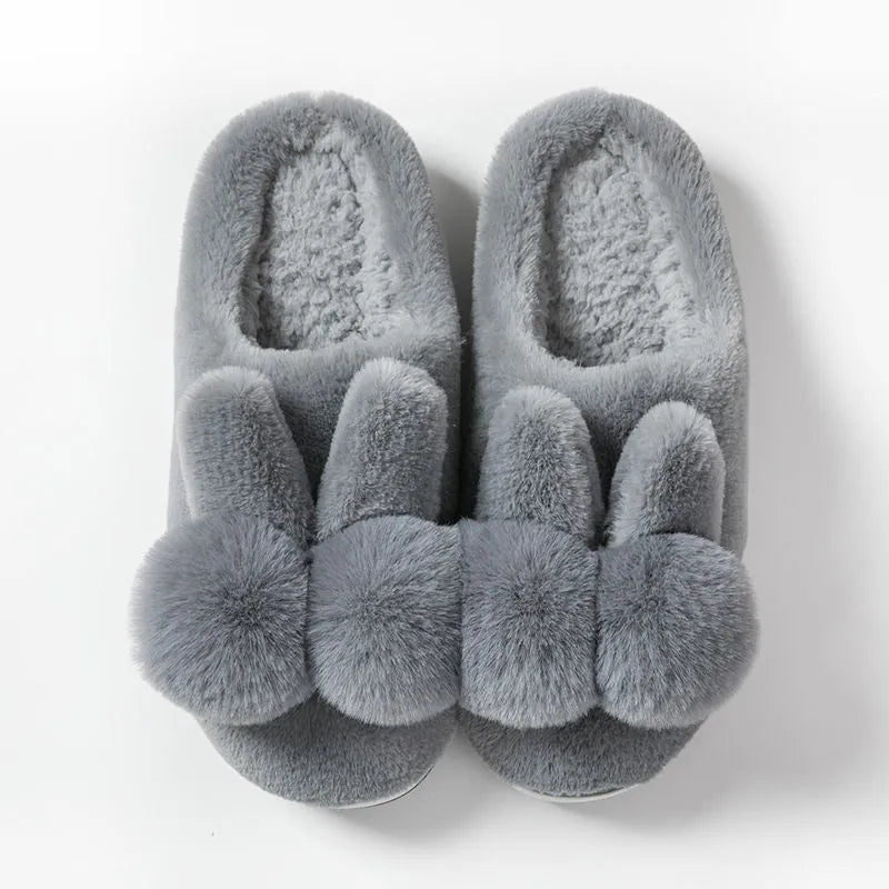 Bunny fluffy slippers with rabbit fur upper in coffee colour showing high shaft design