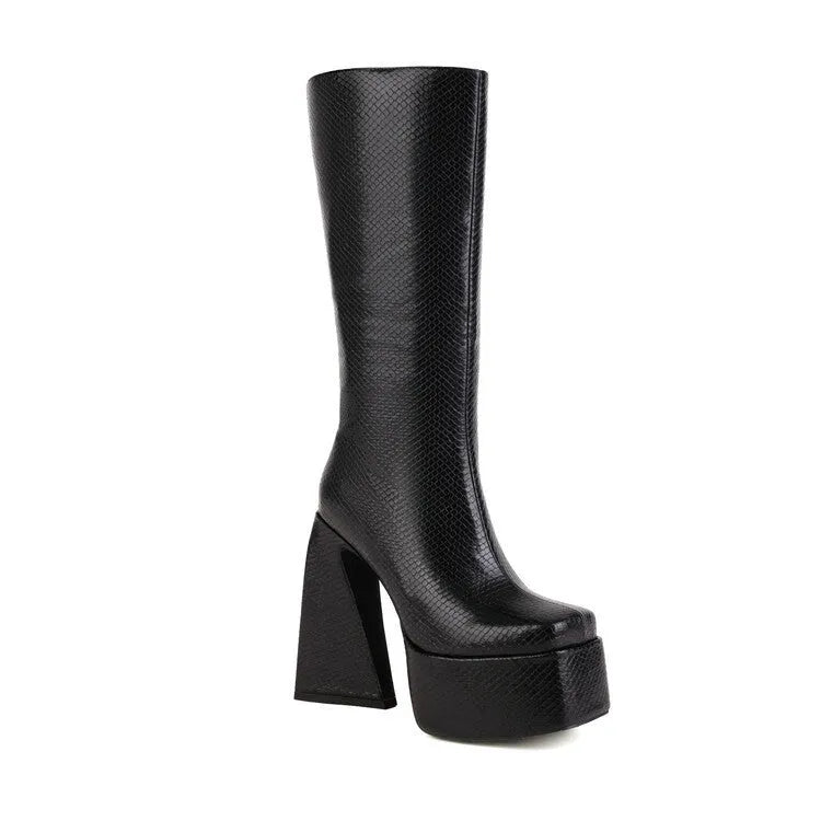 Women's black high boots made from artificial PU leather showing ankle-high casual design