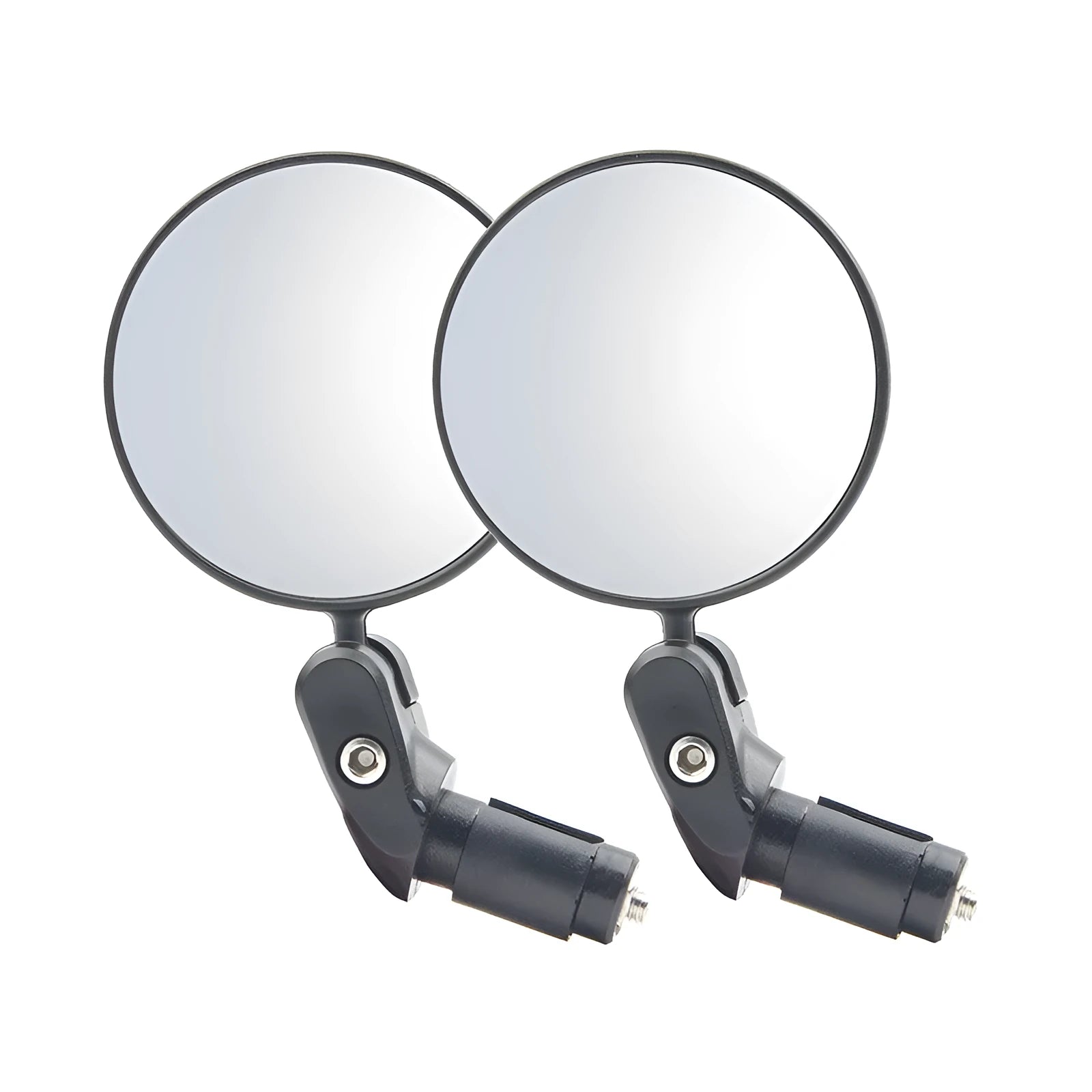 Black foldable convex rearview mirror for vehicles with 7cm reflective surface and 14cm arm.