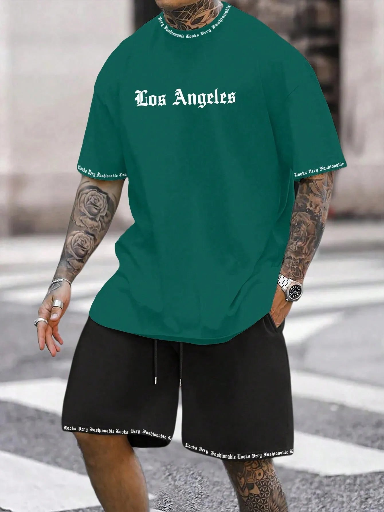Lightweight quick-dry short-sleeved top and matching shorts sports set on a neutral background.