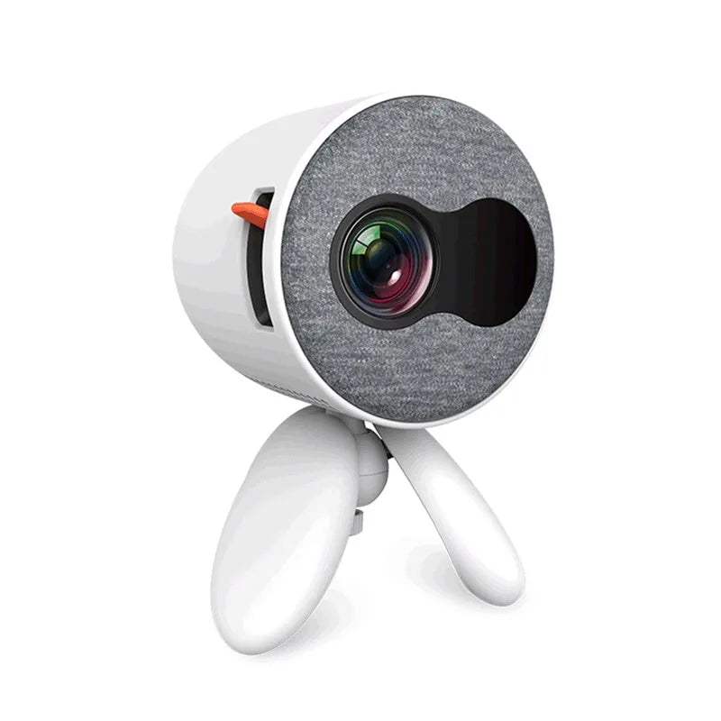 YG220 yellow and white LED projector showing front projection with international plug types