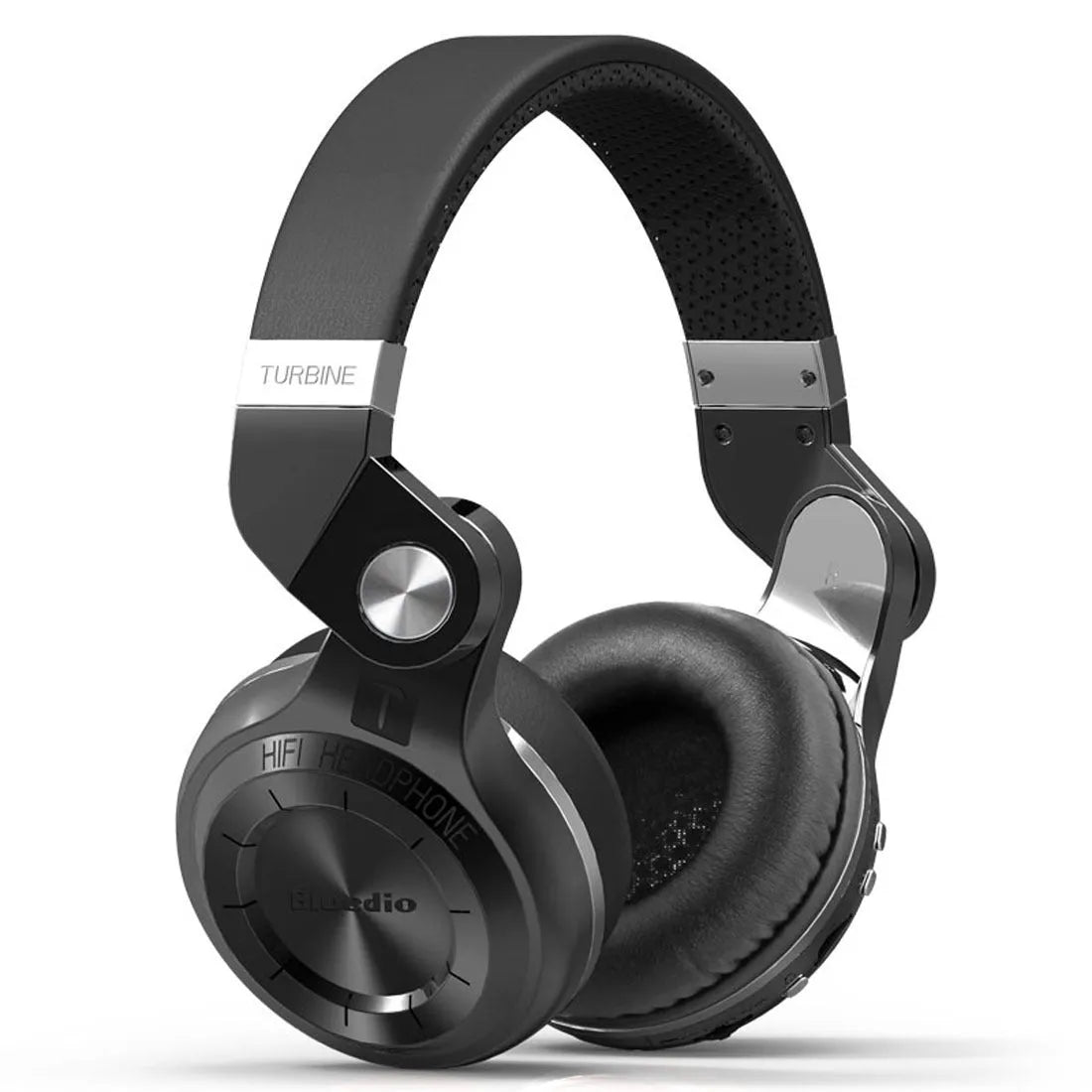 Black Bluetooth wireless headset with head-mounted design shown from the side
