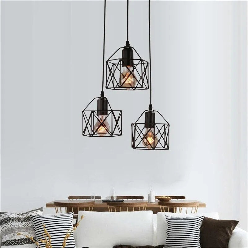 American country decorative light with iron shade in multiple head configurations