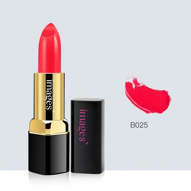 Moisturising lipstick tube in a choice of 10 colours including coral red and barbie pink.