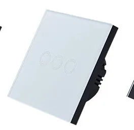 Single-gang tempered glass touch light switch in black, shown front-on.