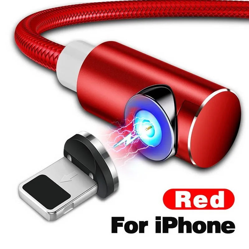 Black magnetic charging cable with aluminium housing and LED light indicator showing magnetic connectors
