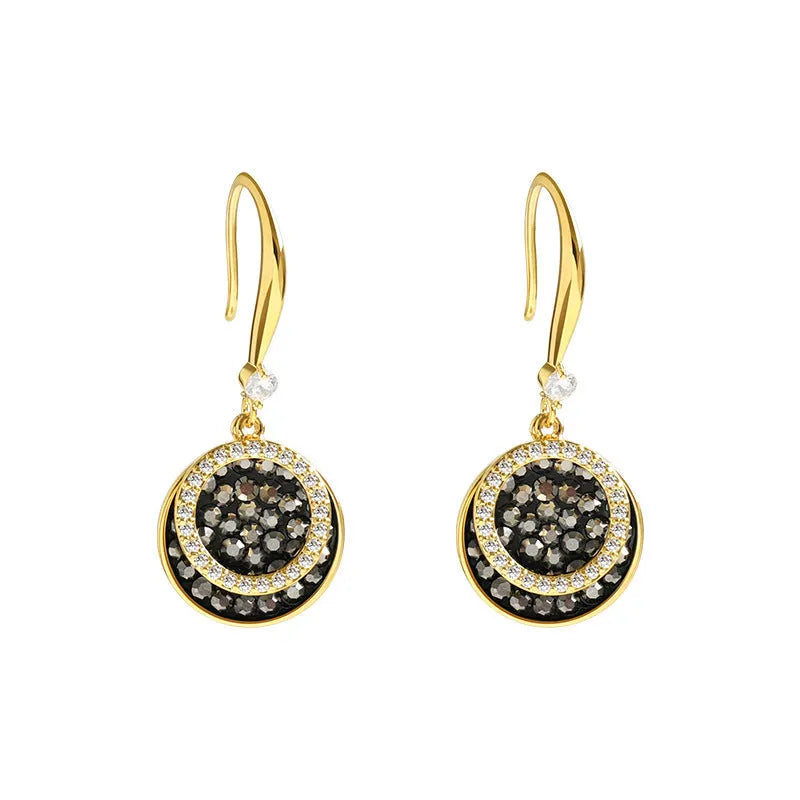 Black geometric alloy drop earrings with 3.6cm length, retro Hong Kong style