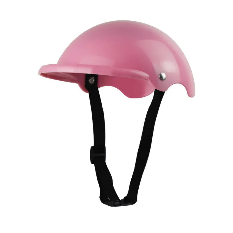 Small S size plastic pet motorcycle helmet in pink, black, yellow, or green colour.