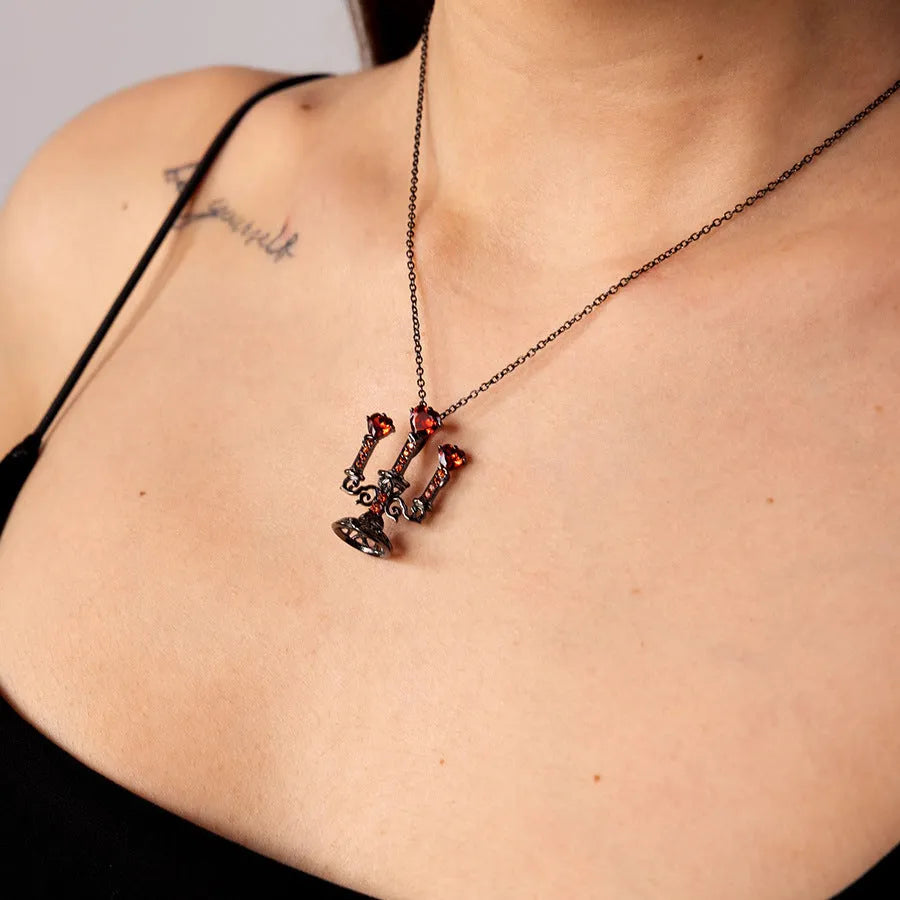Women's zinc alloy clavicle chain necklace with a hollow candlestick pendant and cross chain in a retro colour.