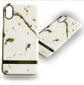 Marble pattern plastic case for iPhone on a table, shown in multiple colour options.