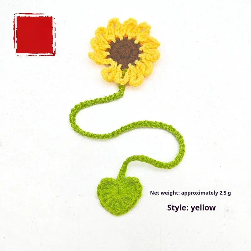 Hand-crocheted wool daisy bookmark with flexible wire core in multiple colour options
