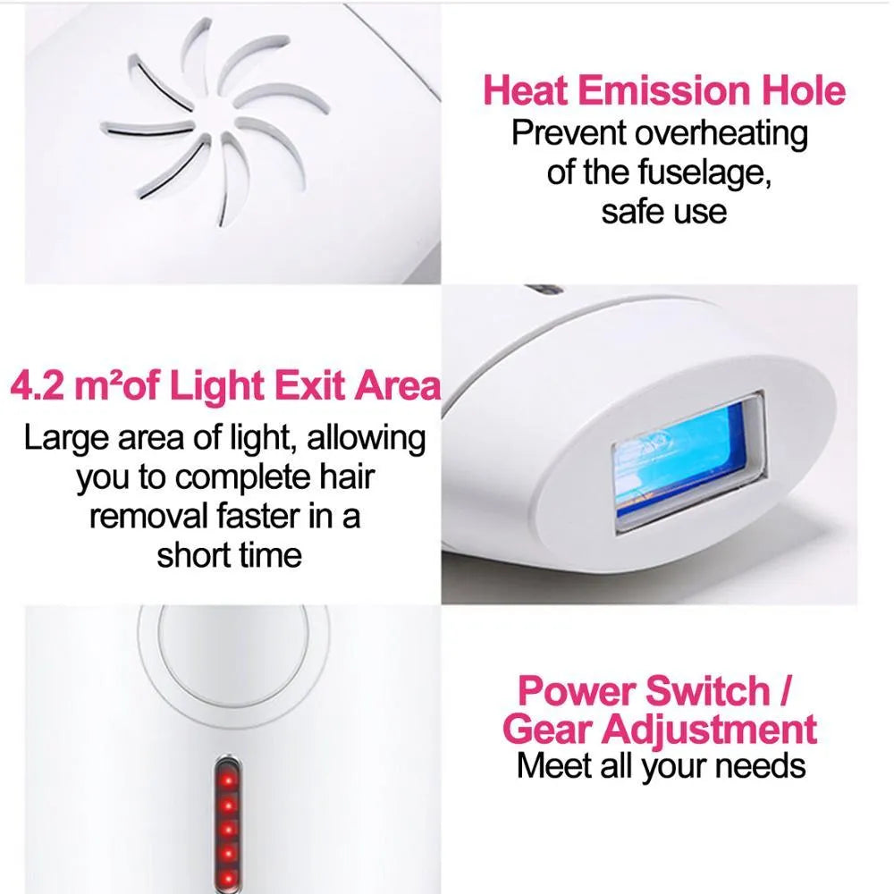 White home laser hair removal instrument with display screen and adjustment buttons