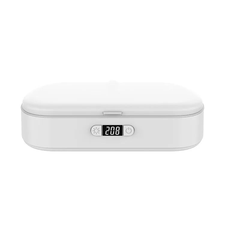 White ABS plastic wireless UV steriliser box with aromatherapy function for phones and small items