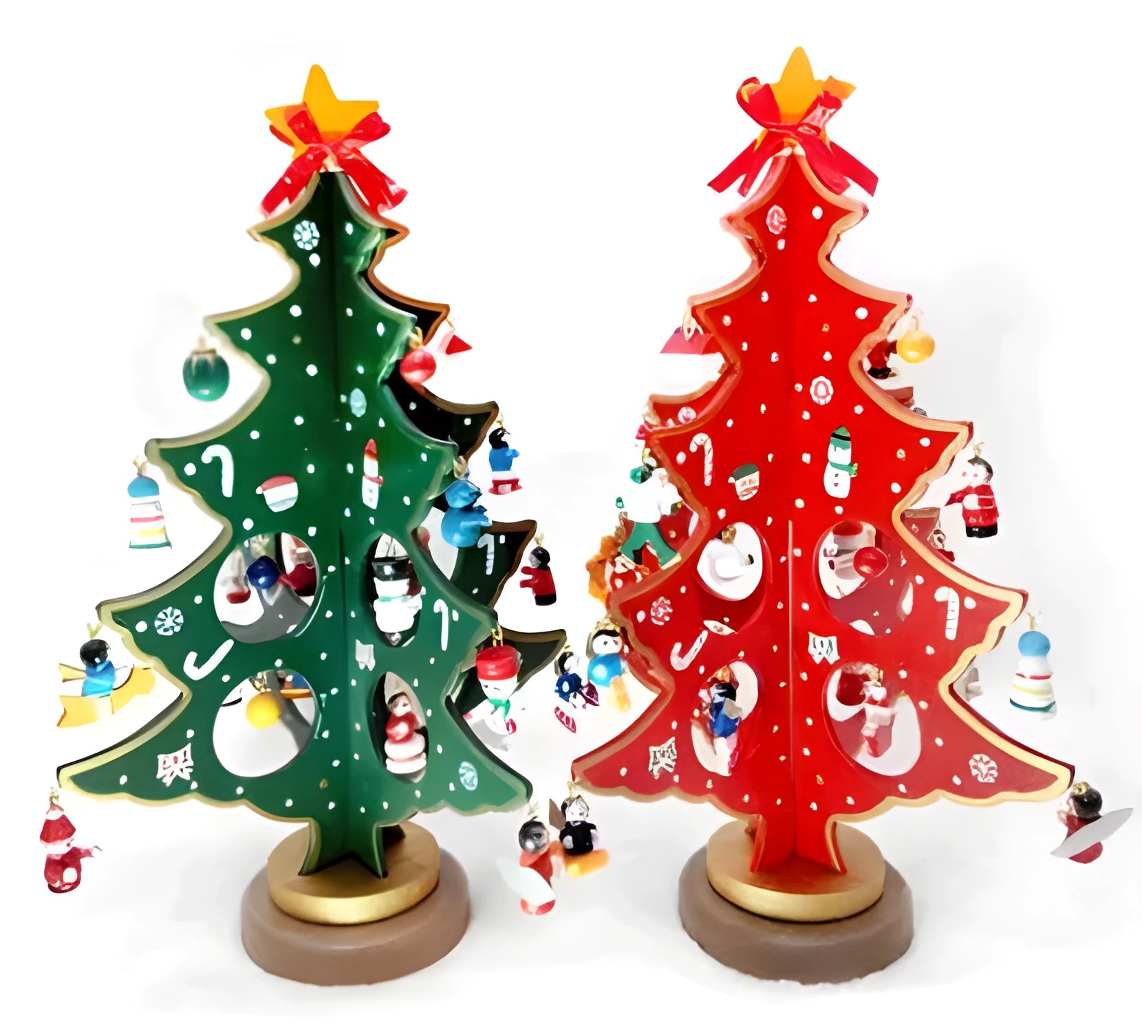 36cm tall wooden Christmas tree decoration with hand-painted green finish on desktop