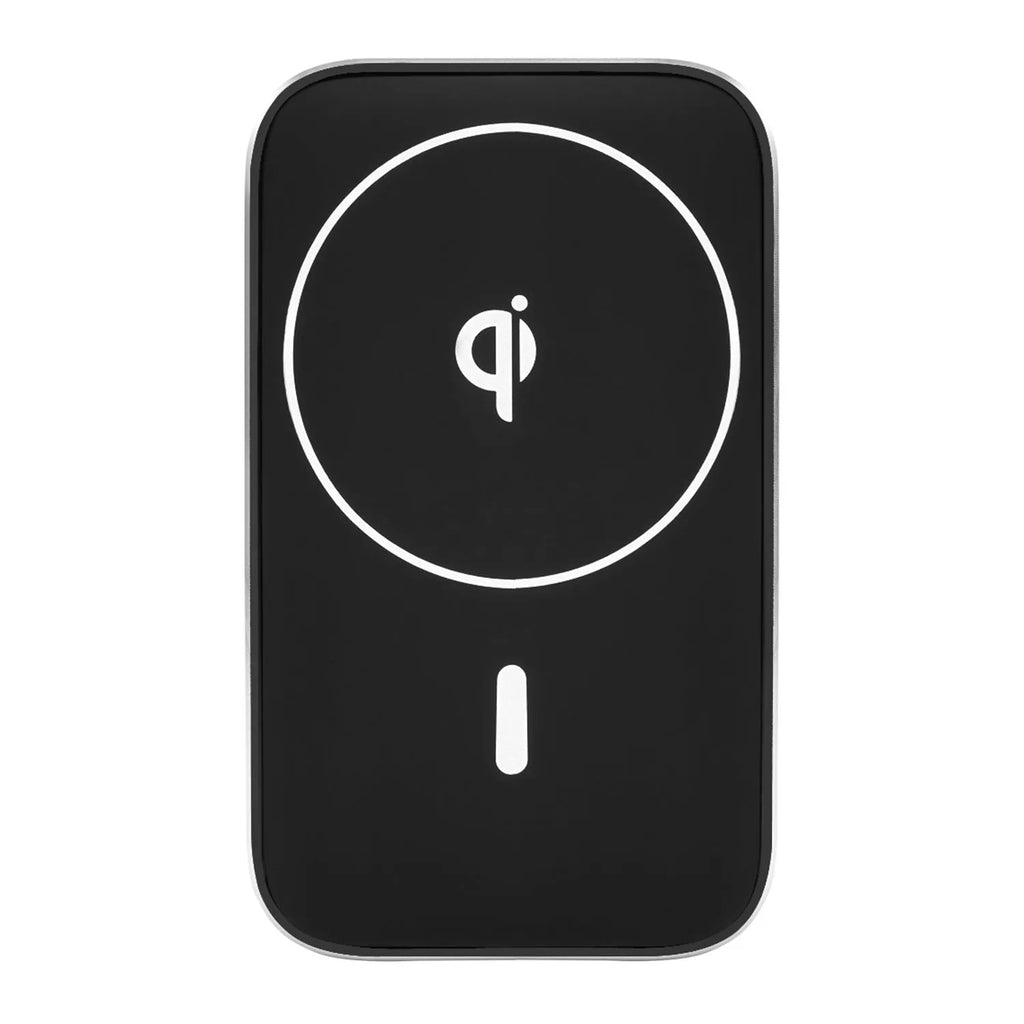 Black M6 magnetic wireless car charger mounted on vehicle air vent with phone attached