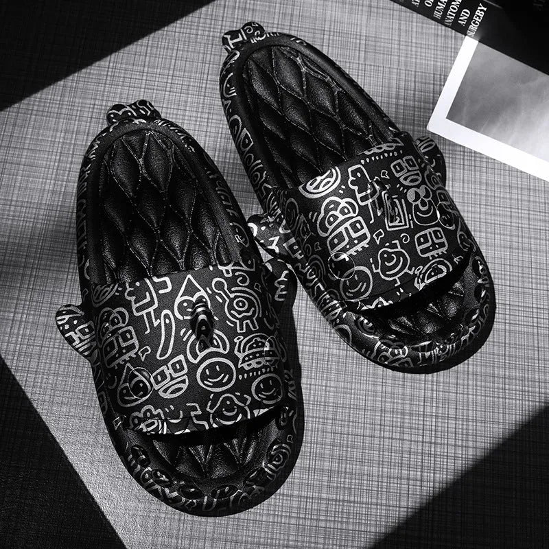 Shark design EVA open toe home slippers for men and women in various colours.