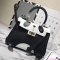 Women's horizontal square cow leather handbag with a sweet lady panda animal print.