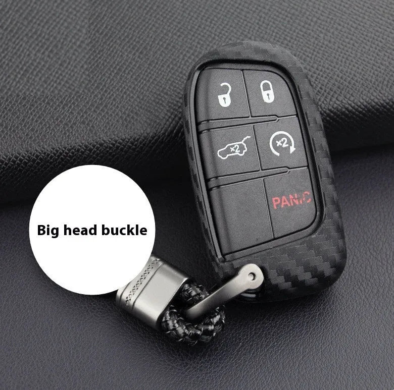 Silicone key protection case for Dodge Chrysler Fiat remote keys in carbon fibre design
