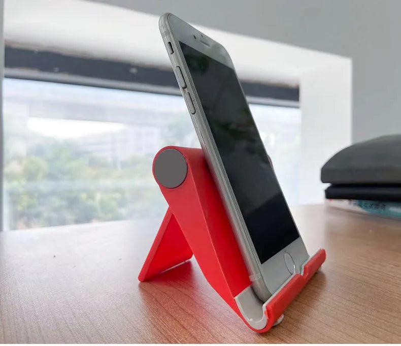 Black PE folding phone and tablet stand shown at an angle on a white background.