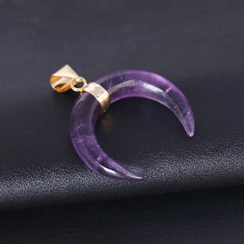 Crystal semi-precious stone moon pendant necklace with natural stone charm on 45cm chain
