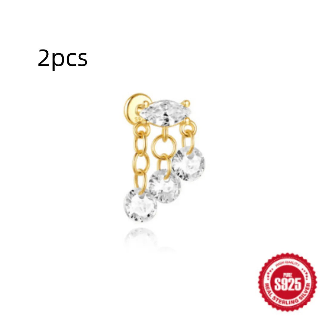 S925 sterling silver water drop earrings with flat spiral puncture design in single gold colour