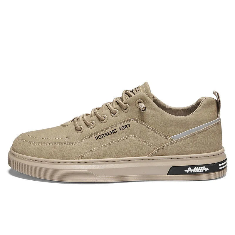 Men's waterproof casual work shoes with round toe and non-slip rubber sole in khaki colour